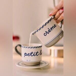 ANTHROPOLOGIE NWT cafe violette stoneware creamer -blue/white